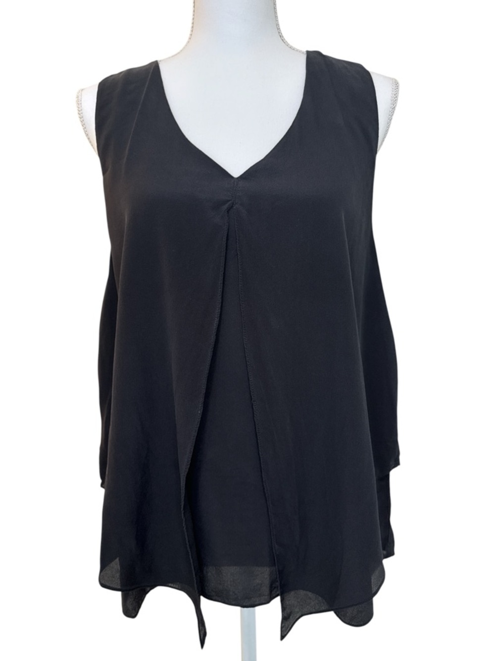 Willi Smith 100% Silk Black V-Neck Blouse Size XL
